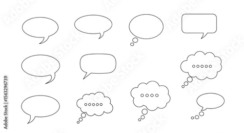 Collection of diverse speech bubbles and thought clouds for communication and ideas