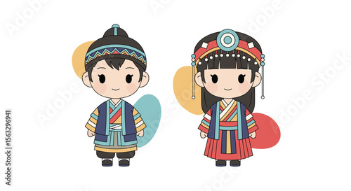 Charming pixel art depiction of a couple in traditional cultural attire