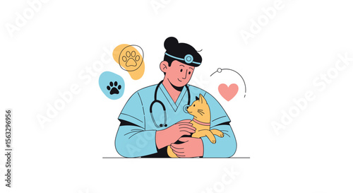 Caring veterinarian examines beloved pet cat offering compassionate animal healthcare services