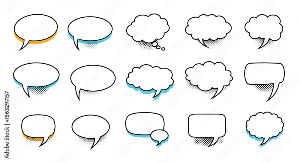 Fototapeta premium Collection of hand drawn comic style speech bubbles and thought clouds for creative communication