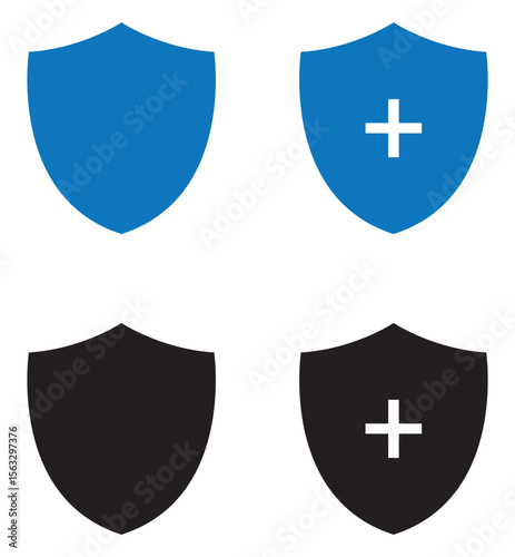Shield with cross icon set. Shield with health insurance icon set. solid and line icon design. vector illustration. eps file.