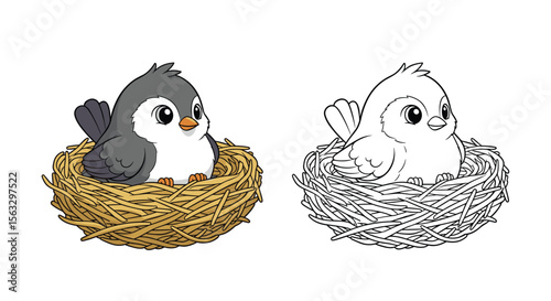 Adorable pixel art baby bird nestling illustration for creative projects