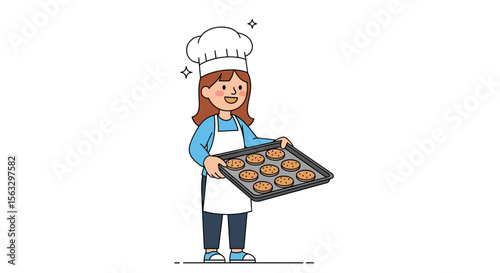 Skilled chef proudly displays freshly baked cookies on a baking sheet