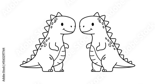 Adorable hand drawn dinosaurs facing each other in a fun digital art style