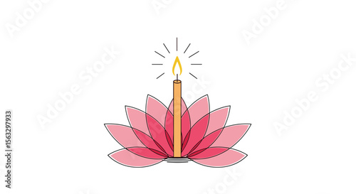 Illuminating lotus flower represents hope and spiritual growth with a single candle burning brightly