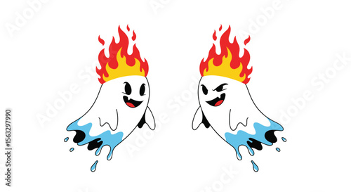 Fiery friendly phantoms dancing with joyful spirits in a whimsical celebration