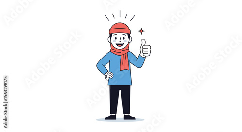 Man in winter clothes giving thumbs up with a smile