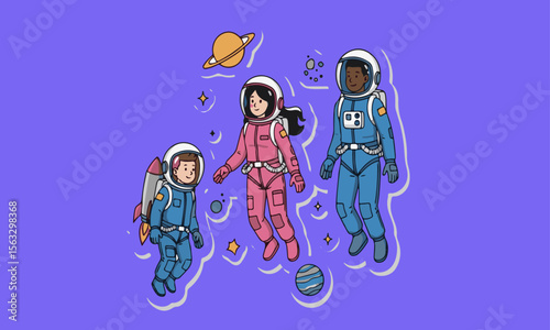 Diverse Group of Astronauts in Space
