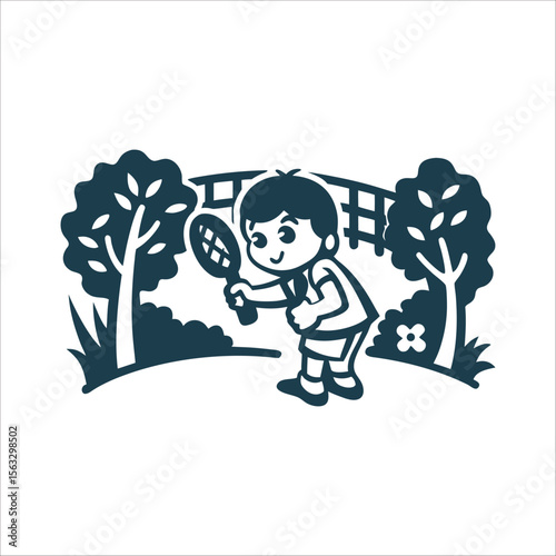 Cartoon Boy Tennis Player in Garden Illustration Taruke Hide and seek seeker