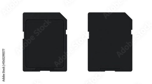 Black sd memory card front and back view isolated on transparent background