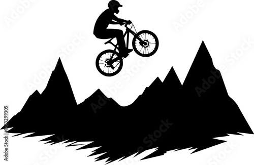 Mountain Biker Jump Silhouette - Extreme Sport Vector
