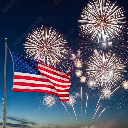 Day 4th of July, United States Celebration with Fireworks Display.
