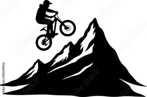 Mountain Biker Jump Silhouette - Extreme Sport Vector
