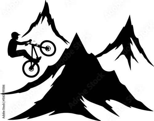 Mountain Biker Jump Silhouette - Extreme Sport Vector