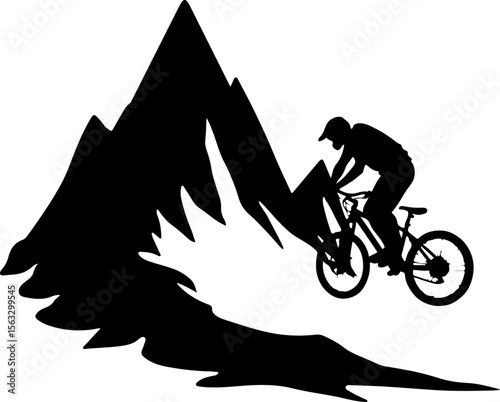 Mountain Biker Jump Silhouette - Extreme Sport Vector