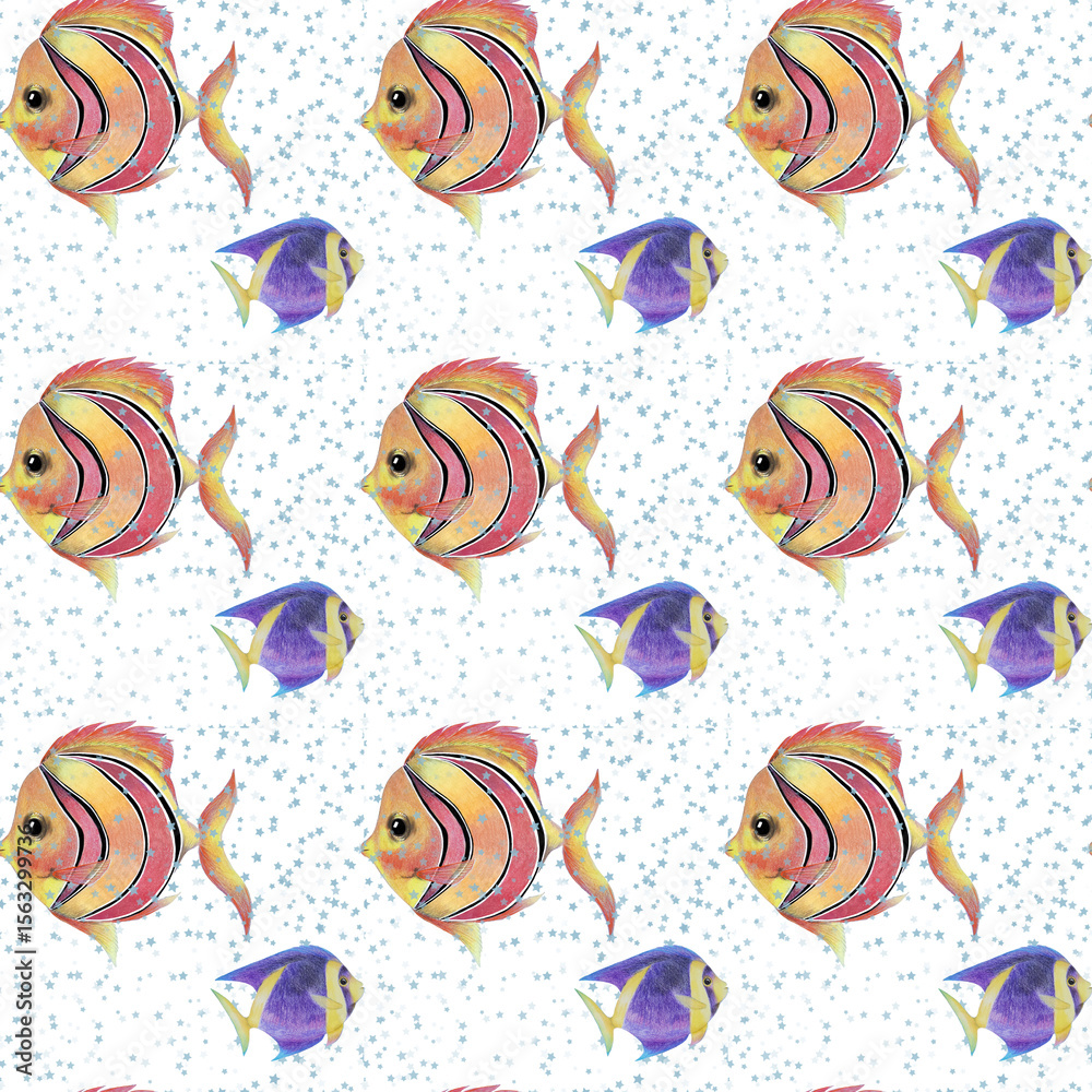 Fototapeta premium cute colored fish seamless pattern