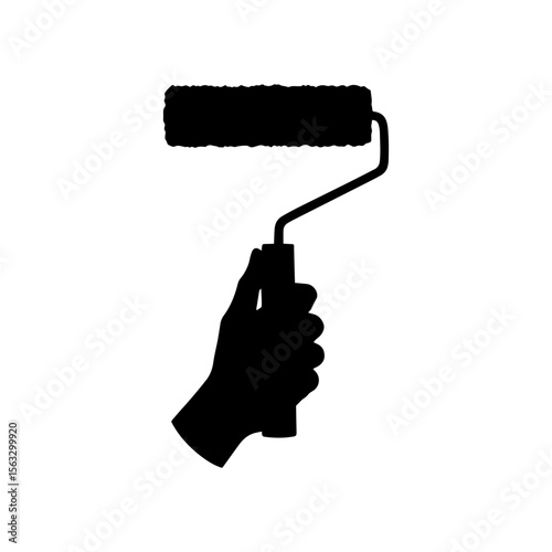 Hand holding paint roller silhouette vector flat illustration design.