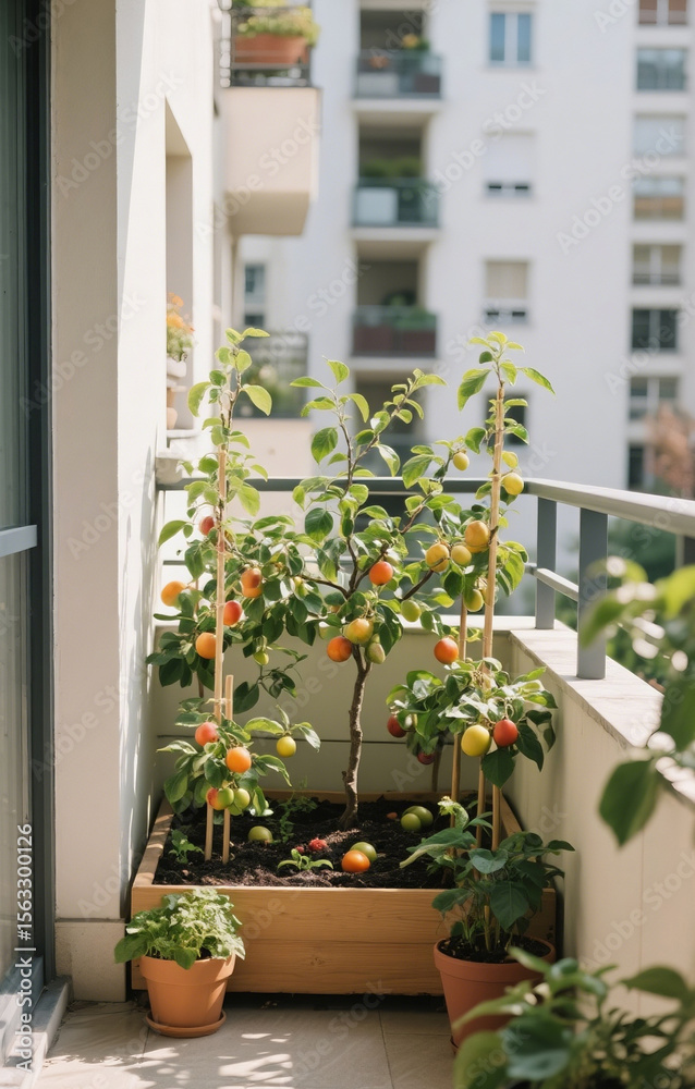 Fototapeta premium mini fruit garden on the apartment balcony vibe calm and relax
