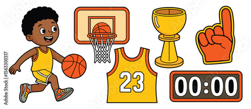 Cartoon Basketball Player with Game Equipment