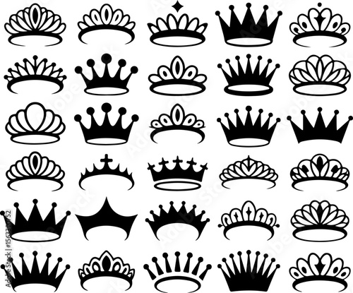 Royal Crowns and Tiaras Silhouette Set vector