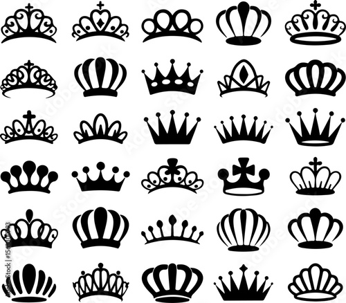 Royal Crowns and Tiaras Silhouette Set vector