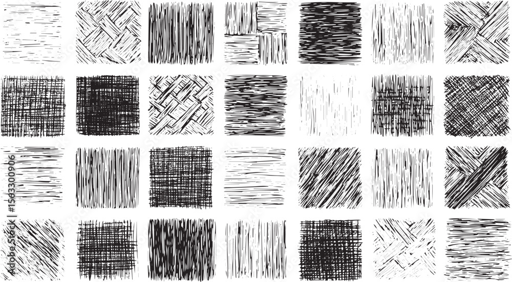 Fototapeta premium Grunge textures set. Collection of vector, distress, textures, Line crosshatch patterns, cross hatch texture vector seamless backgrounds of vintage hand drawn