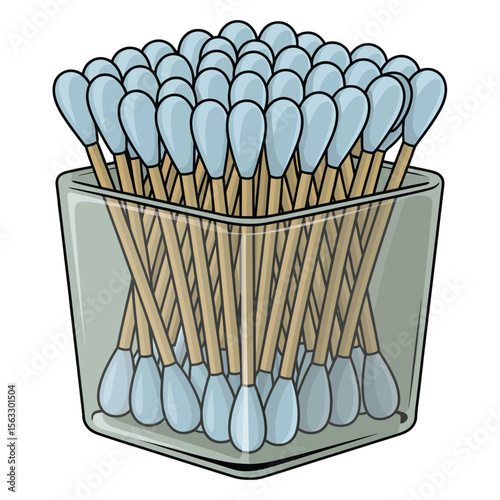 Many Cotton Swabs in a Clear Container