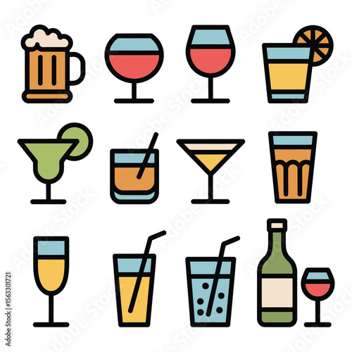 Collection of Various Drinks in Flat Design