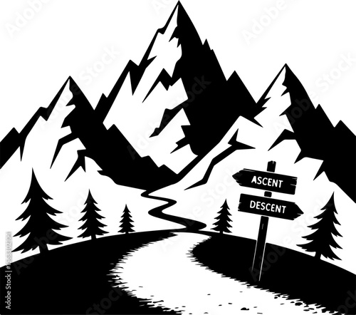 Hiker in Mountain Landscape Silhouette vector 