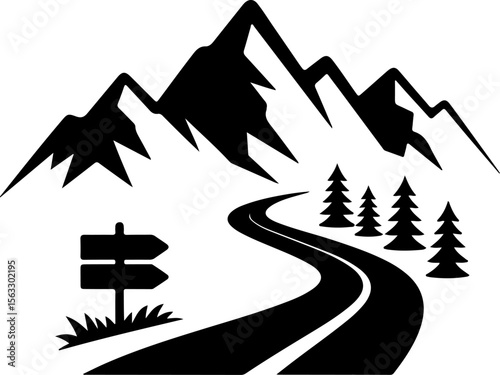 Hiker in Mountain Landscape Silhouette vector 
