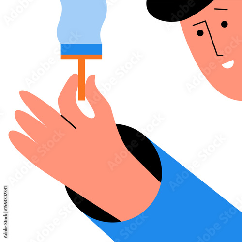 House cleaning by man. Window washing. Surface dust cleaning. Flat vector illustration.