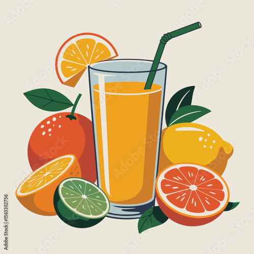 Citrus Fruit Juice Drink with Straw
