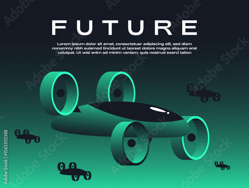 Futuristic font of Future text. Digital space with AI Drones in the air. Military technologies of the future. Flat vector illustration.