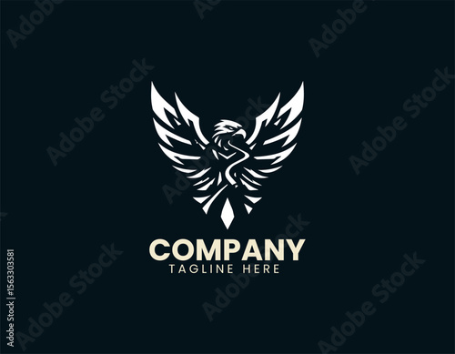 Soaring eagle above majestic mountains vector logo design with outdoor wildlife theme