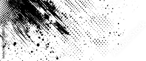 Vector abstract splashes and dotted paint distressed halftone brush with grunge texture