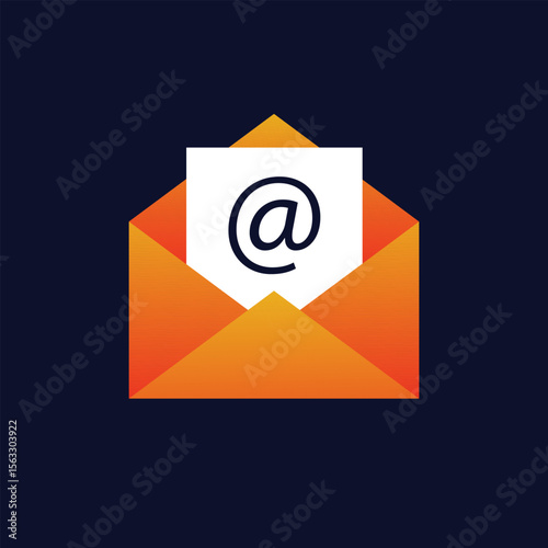 Email signature concept in gradient colors. Open email address. Flat vector illustration.