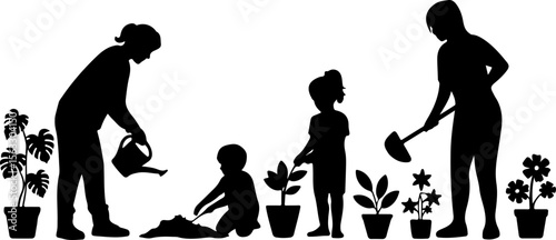 Female Hikers and  biker man Silhouettes with Trekking Poles vector bundle