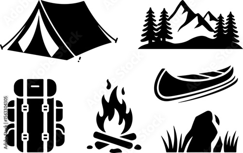Female Hikers and  biker man Silhouettes with Trekking Poles vector bundle