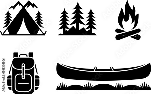 Female Hikers and  biker man Silhouettes with Trekking Poles vector bundle