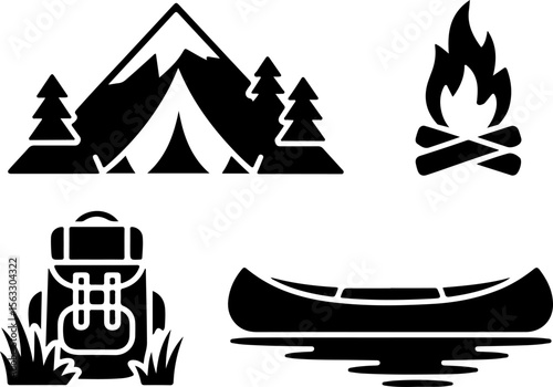 Female Hikers and  biker man Silhouettes with Trekking Poles vector bundle