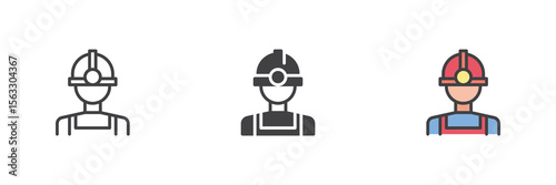 Engineer avatar icon set in line, solid and filled outline style