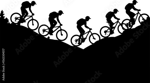 Female Hikers and  biker man Silhouettes with Trekking Poles vector bundle