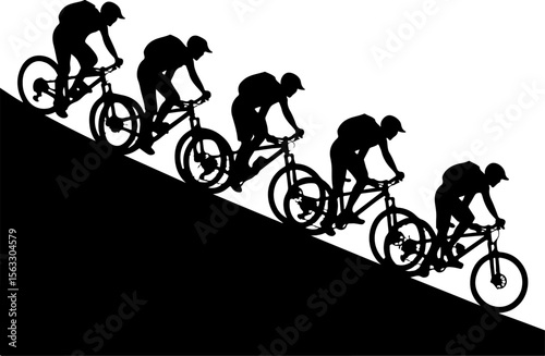 Female Hikers and  biker man Silhouettes with Trekking Poles vector bundle