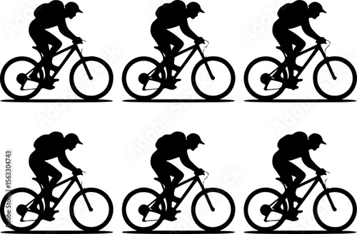 Female Hikers and  biker man Silhouettes with Trekking Poles vector bundle