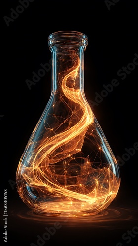 Vibrant photo of glowing Abstract Flask Representing Scientific Innovation in a Digital Concept.