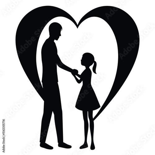 Father and daughter holding hands inside a large heart shape silhouette isolated on transparent backgrounddobe Illustrator Artwork