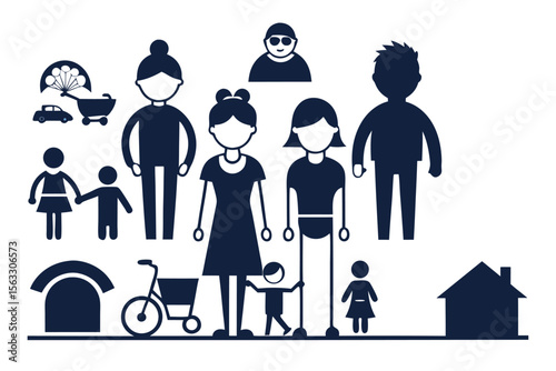 Diverse Family Icons Representing Inclusion and Unity