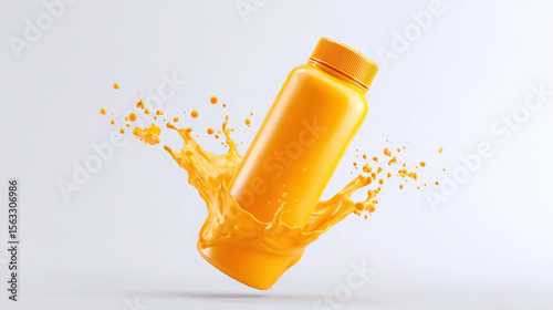 Energy drink splash effect from sport bottle mid air dynamic action