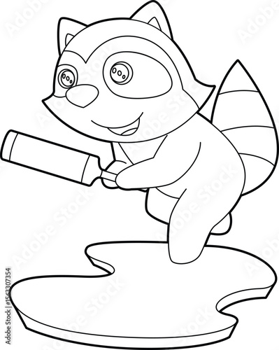 Racoon Cricket Cricket bat Animal Vector Graphic Art Illustration