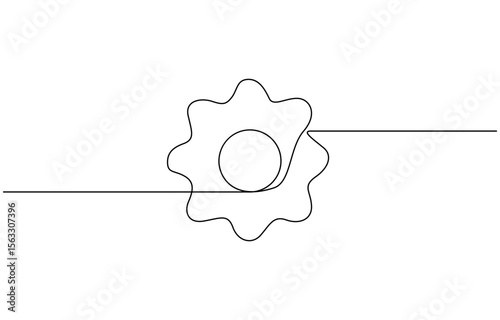 Single line drawing with one gear. One continuous line illustration of gear wheel, Continuous gear sketch icon, minimal mechanical outline, one stroke cogwheel, simple vector illustration